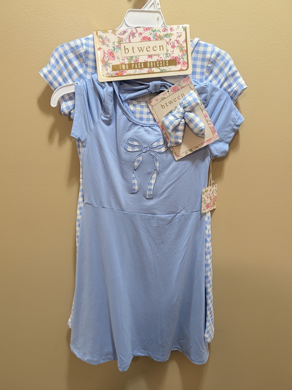 btween Light Blue Girls Casual Dress Set with Gingham Set Of 2 Size 8 NWT NEW!